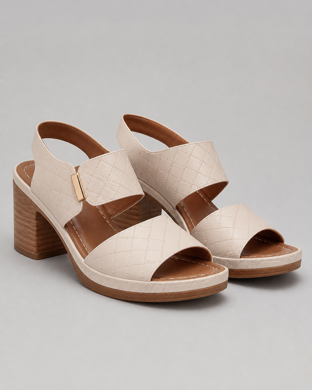 Venezia Block Heel Sandals | Women's Wide-Strap Heeled Sandals — Beige — hero