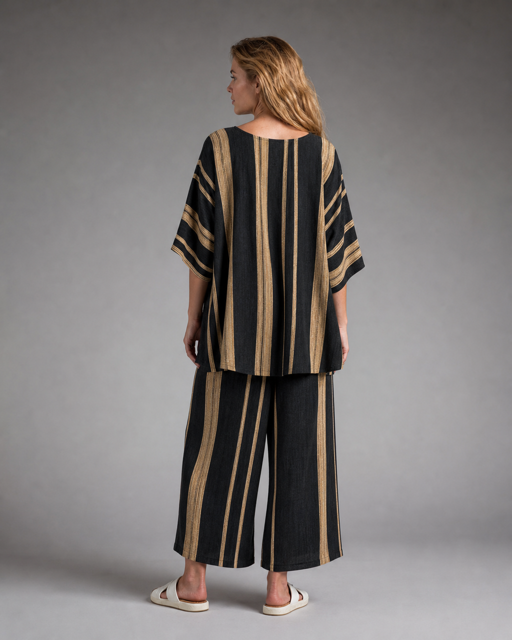 Dakota Striped Co-Ord | Women's Two-Piece Wide-Leg Set — Black — back