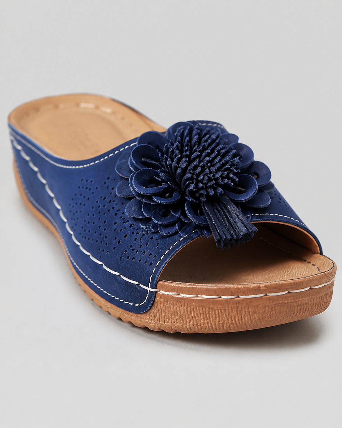 Flora Floral Wedge Sandals | Women's Slip-On Comfort Sandals — Blue — macro