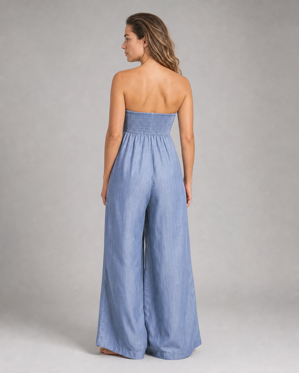 Annabelle Wide-Leg Palazzo Pants | Women's Drawstring Trousers — Blue — back