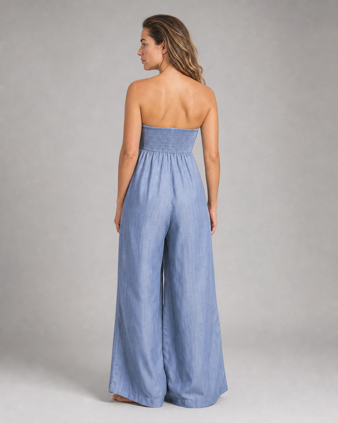 Annabelle Wide-Leg Palazzo Pants | Women's Drawstring Trousers — Blue — back