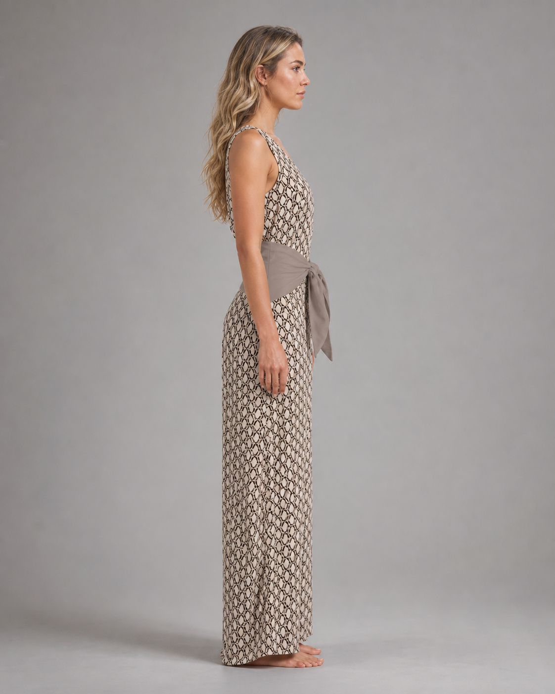 Aria Sleeveless Jumpsuit | Women's Wide-Leg V-Neck One-Piece — Beige — side