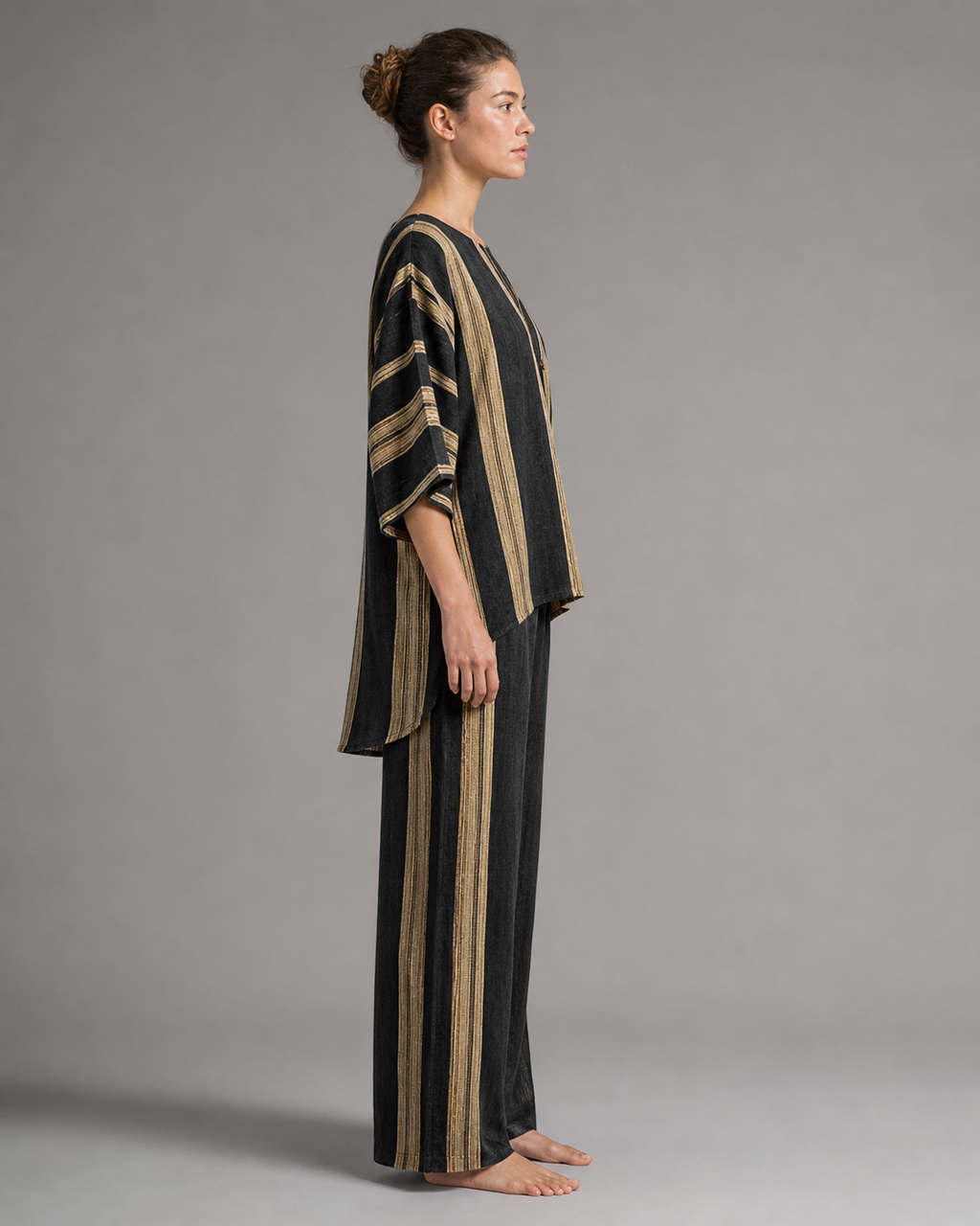 Dakota Striped Co-Ord | Women's Two-Piece Wide-Leg Set — Black — side