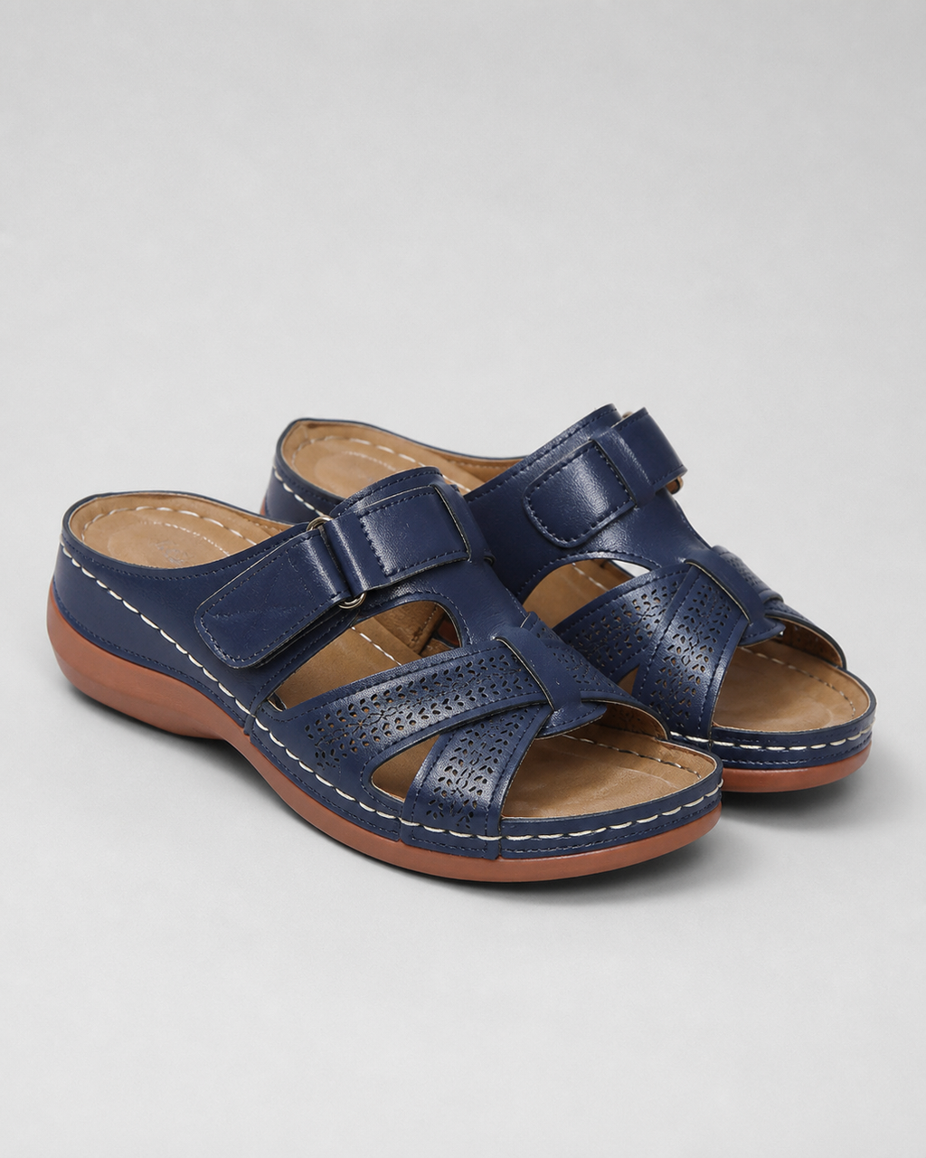 Aria Woven Wedge Sandals | Women's Cushioned Toe-Loop Sandals — Dark Blue — hero
