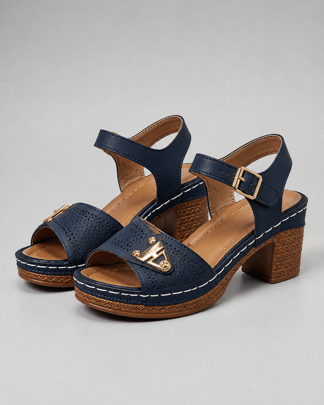 Amalfi Block Heel Sandals | Women's Strappy Buckle Heeled Sandals — Blue — hero
