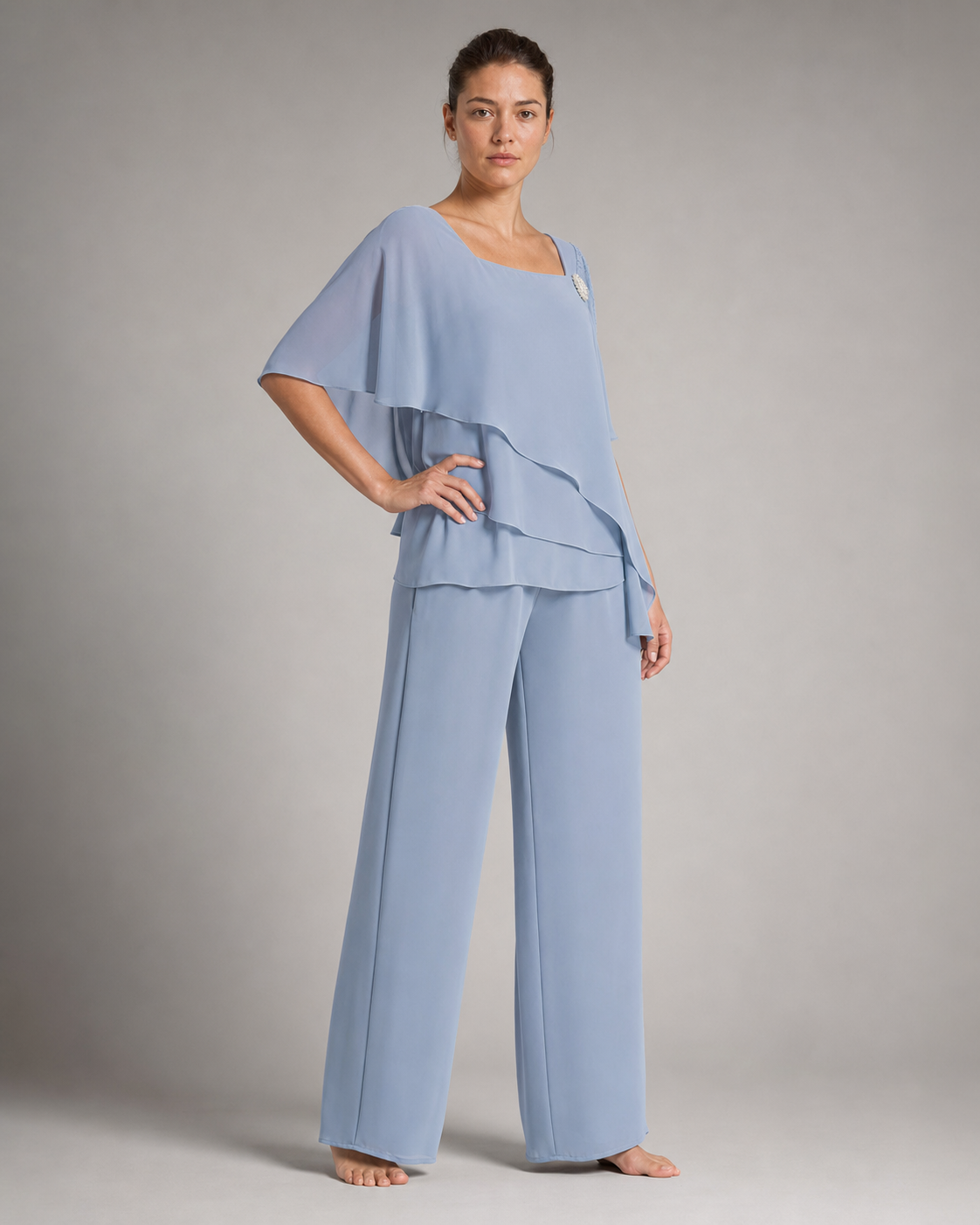 Karen Off-Shoulder Set | Women's Elegant Two-Piece Co-Ord — Light Blue — threequarter