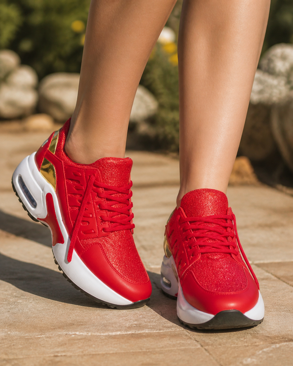 Thea Air-Cushion Platform Sneakers | Women's Running Trainers — Red — onfoot