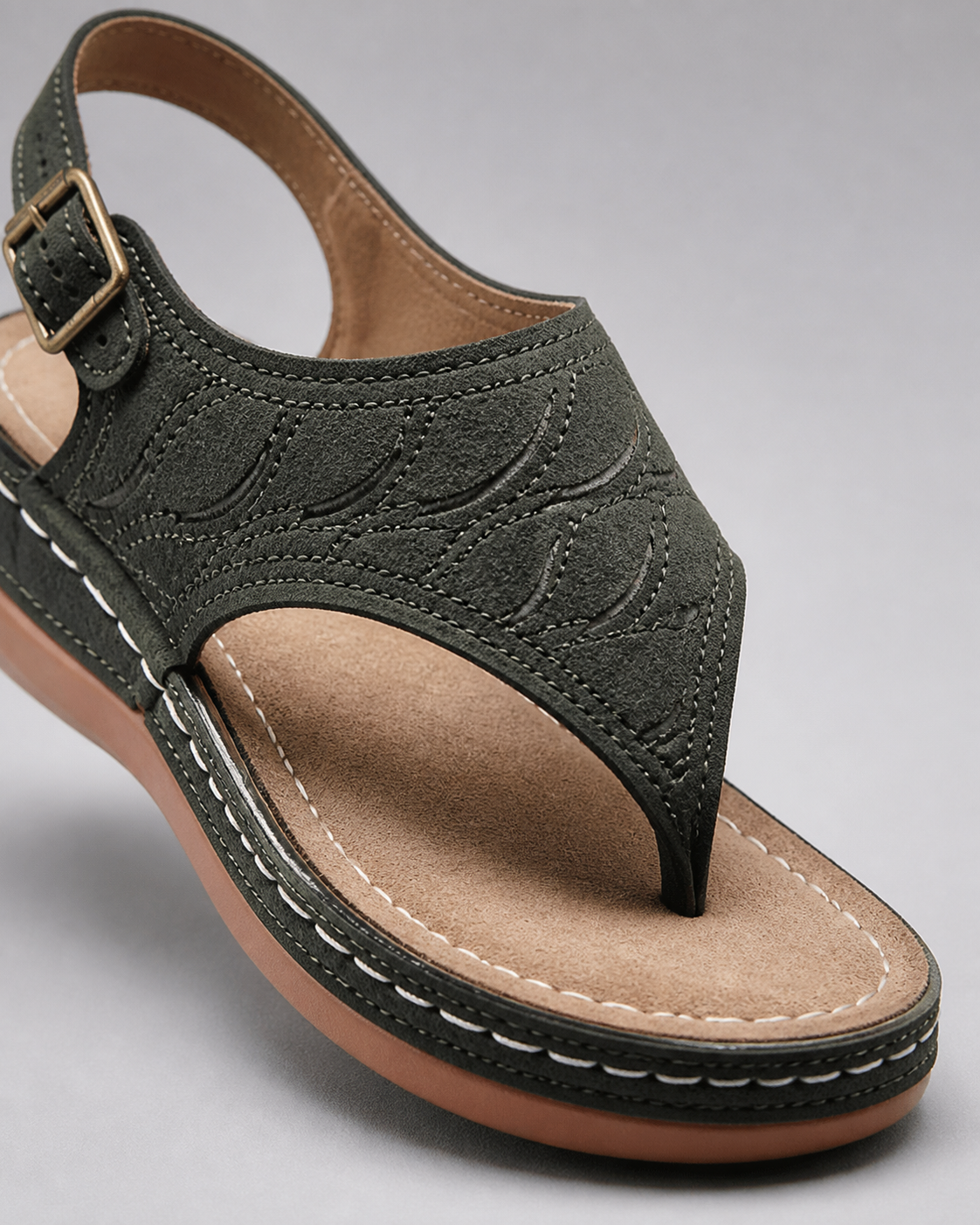 Alessia Cushioned Thong Sandals | Women's Comfort Summer Sandals — Army Green — macro