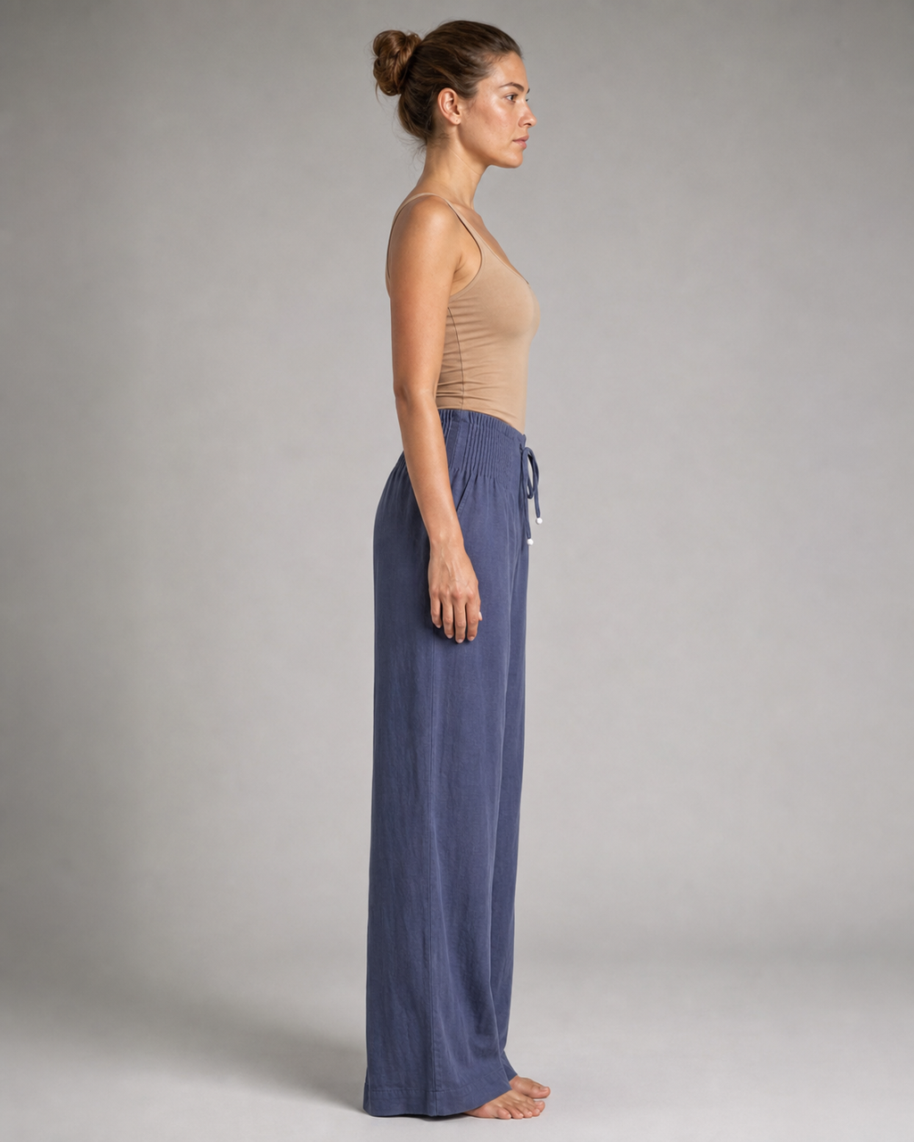Annabelle Wide-Leg Palazzo Pants | Women's Drawstring Trousers — Navy Blue — side