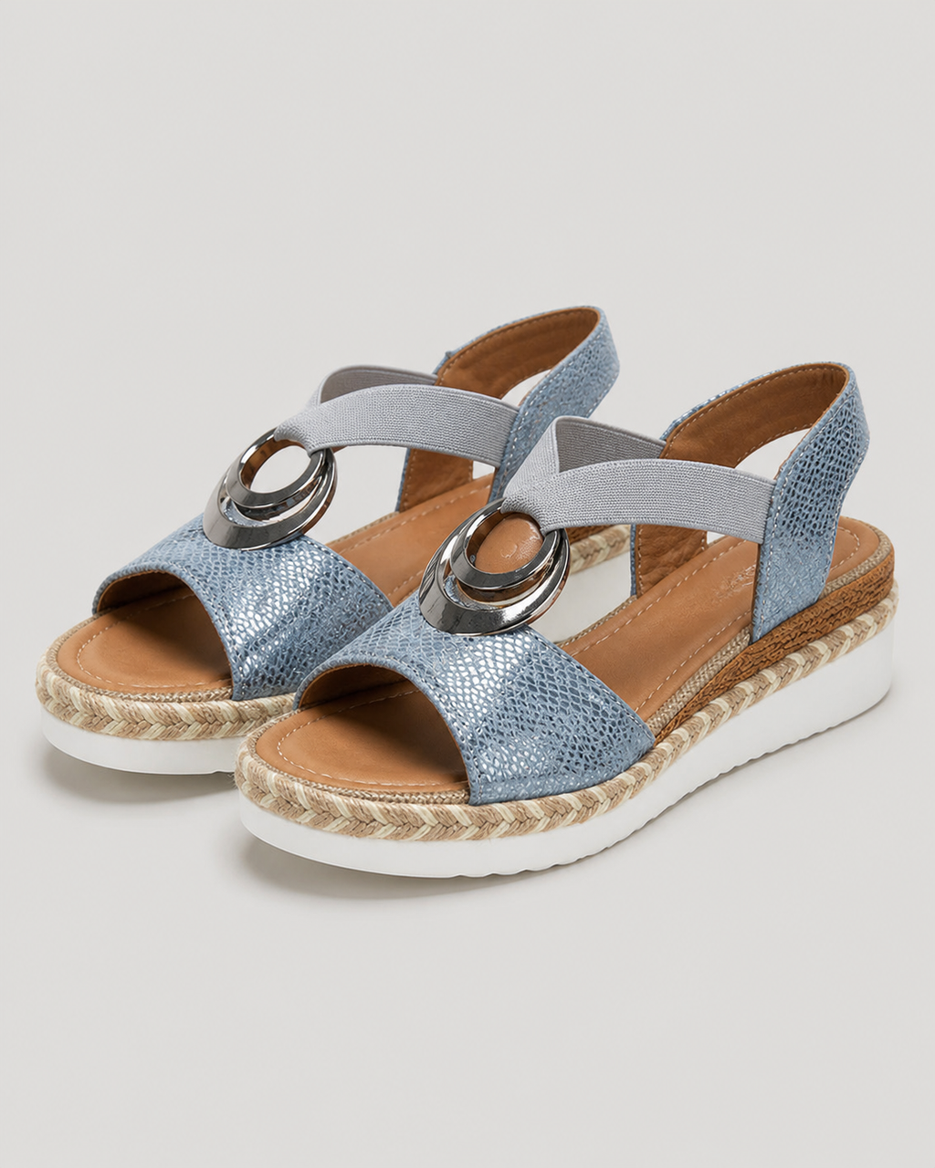 Malorie T-Strap Wedge Sandals | Women's Cushioned Espadrille Sandals — Blue — hero