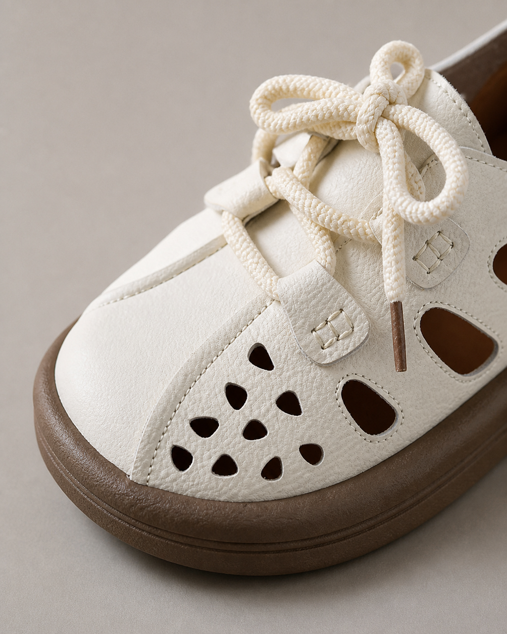 Harbor Perforated Lace-Up Flats | Women's Cut-Out Summer Flats — Beige — macro