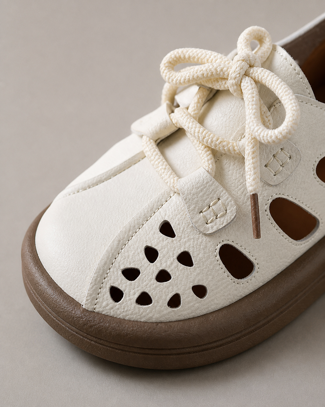 Harbor Perforated Lace-Up Flats | Women's Cut-Out Summer Flats — Beige — macro