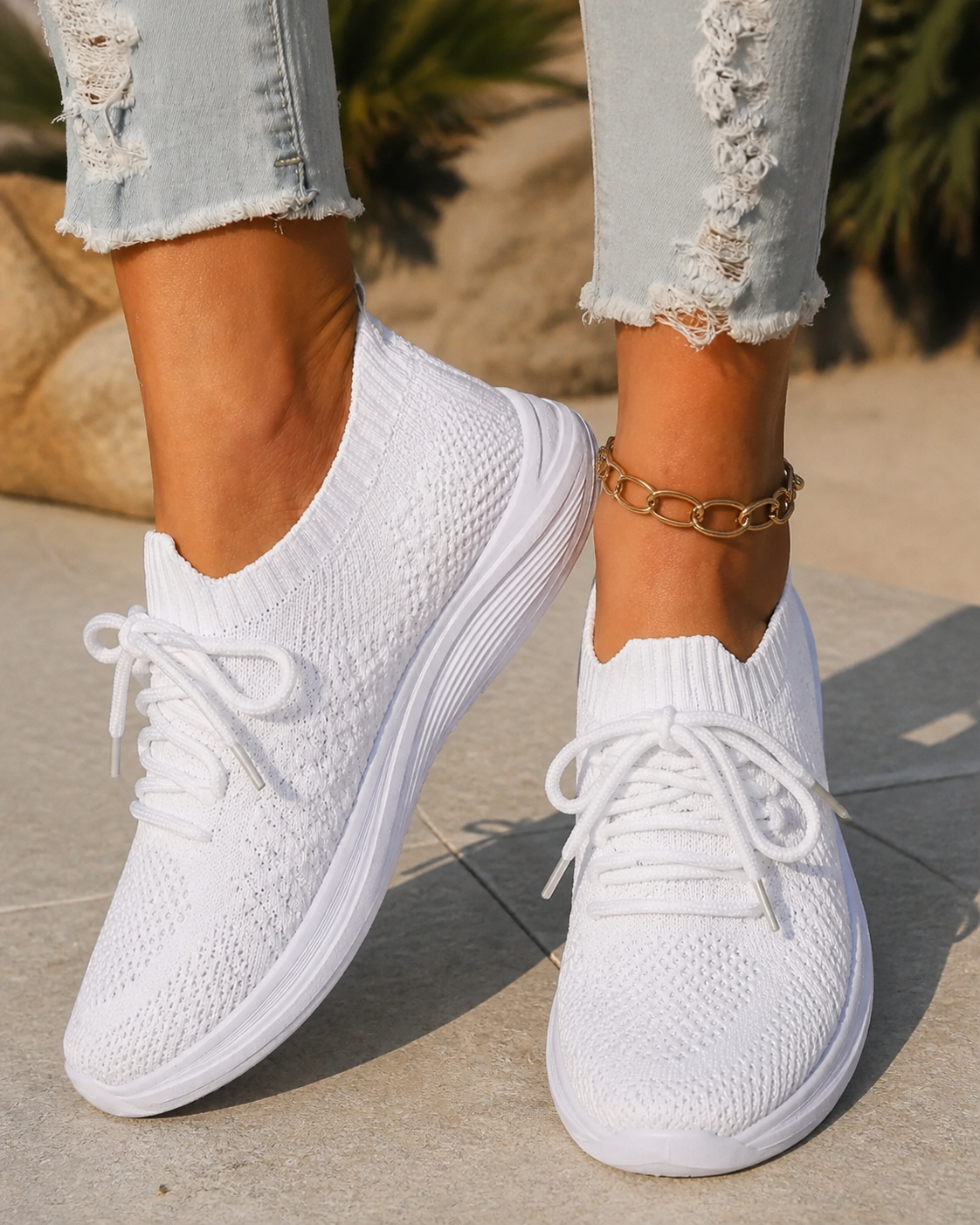 Kerry Knit Comfort Sneakers | Women's Lightweight Walking Trainers — White — onfoot