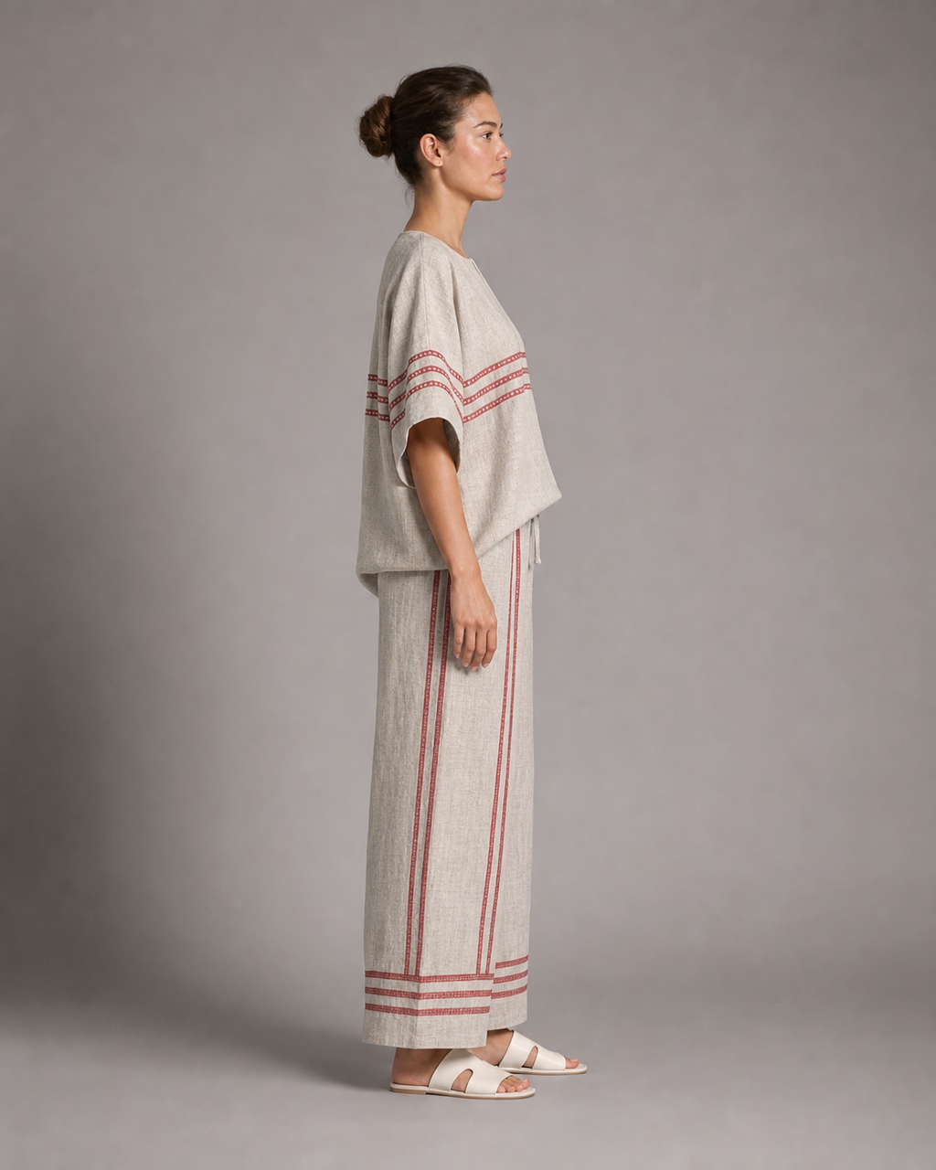 Imogen Striped Co-Ord | Women's Two-Piece Wide-Leg Set — Grey — side