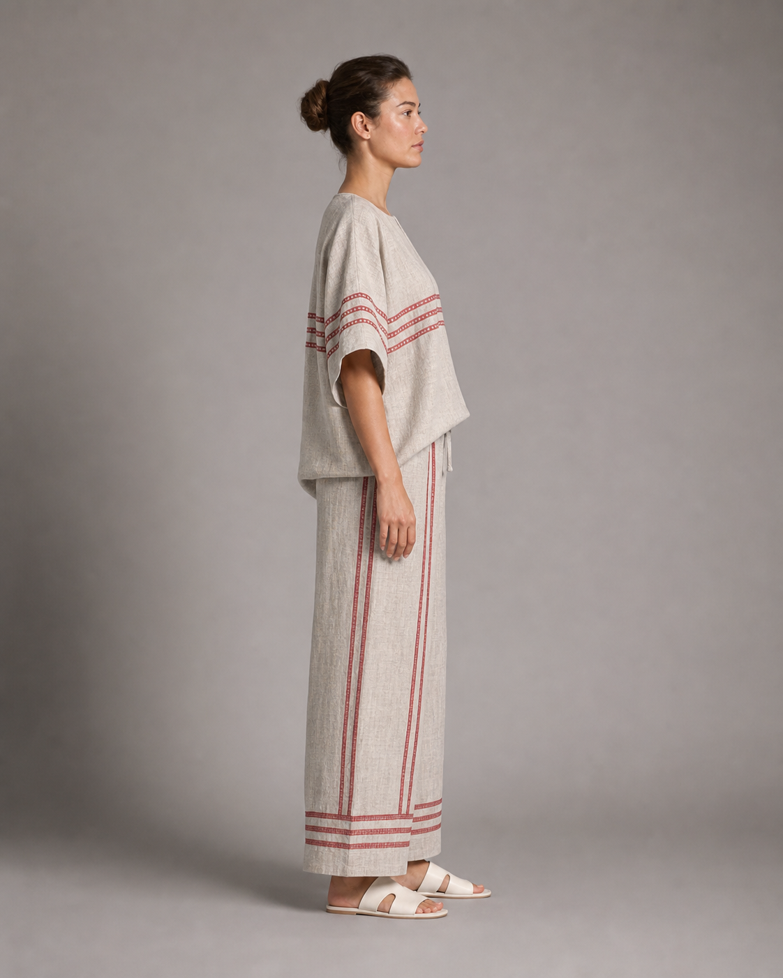 Imogen Striped Co-Ord | Women's Two-Piece Wide-Leg Set — Grey — side