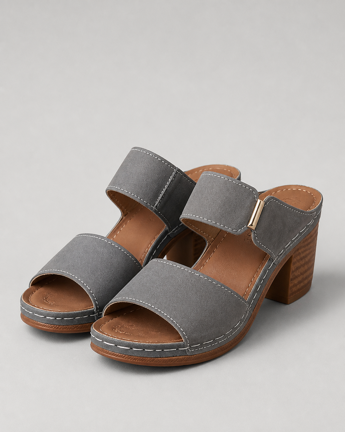 Venezia Block Heel Sandals | Women's Wide-Strap Heeled Sandals — Gray — hero