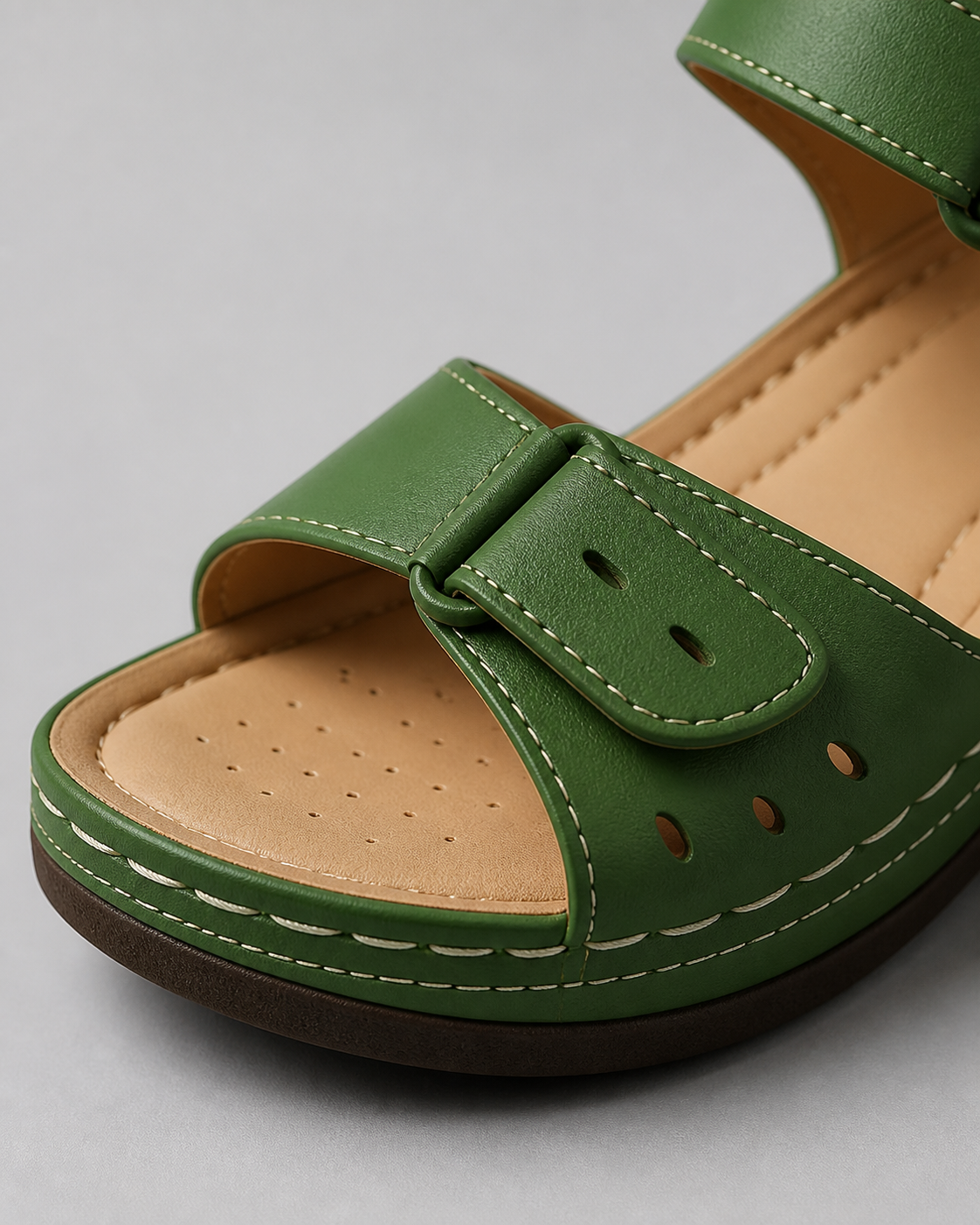 Vera Twin-Strap Wedge Sandals | Women's Cushioned Comfort Sandals — Green — macro