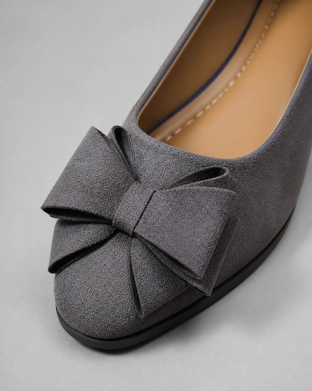 Maisie Wedge Ballet Flats | Women's Bow Slip-On Flats — Grey — macro