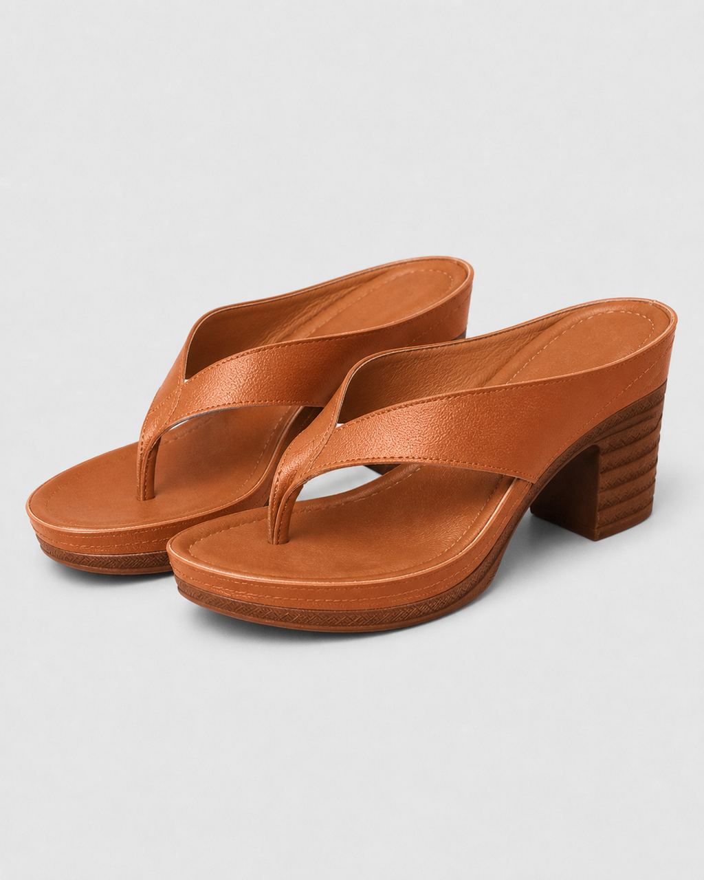 Talia Block Heel Thong Sandals | Women's Ankle-Strap Sandals — Brown — hero