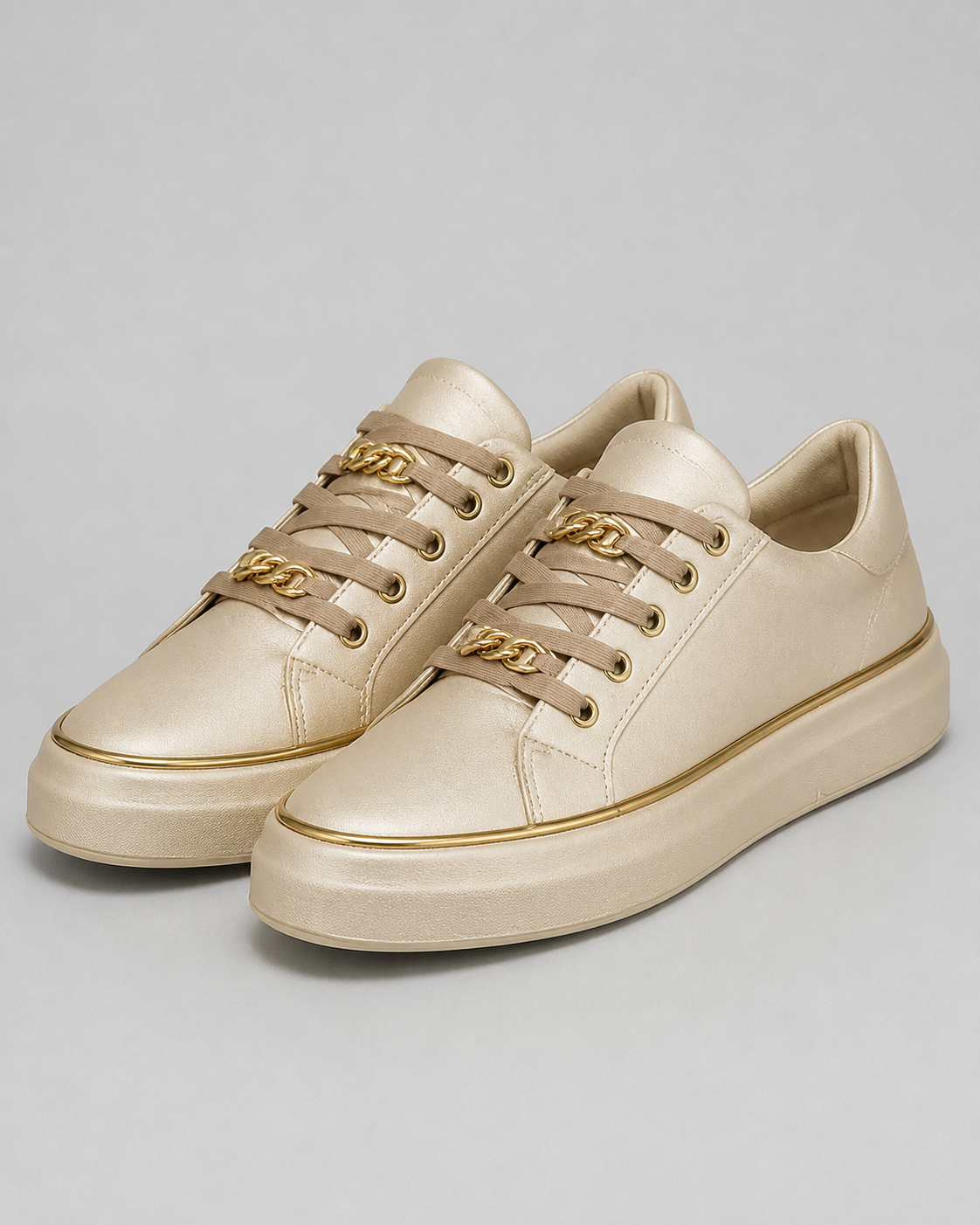 Harlow Flatform Lace-Up Sneakers | Women's Gold-Chain Trainers — Gold — hero