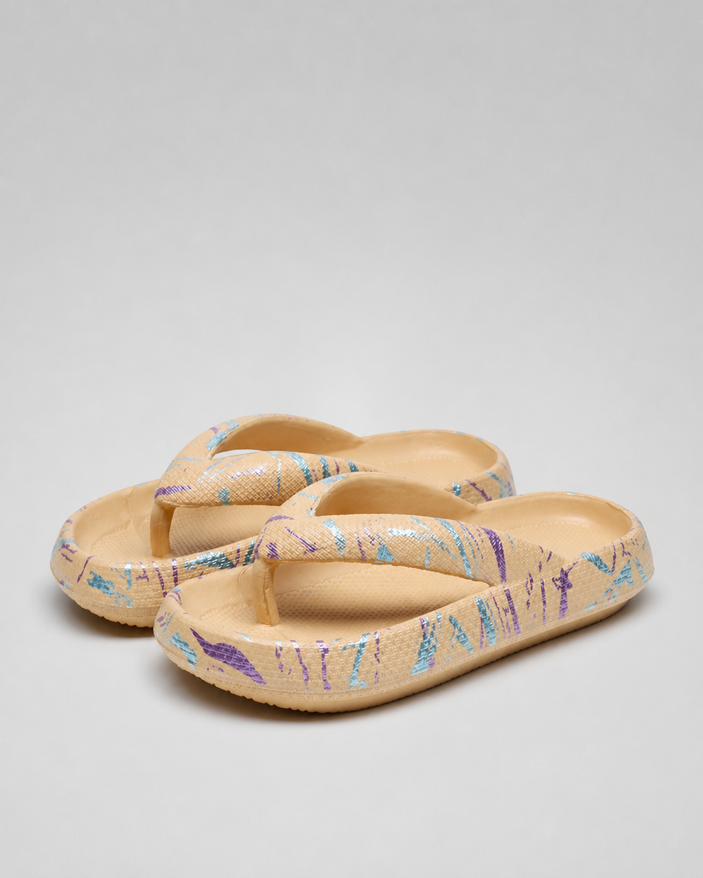 Marsa Criss-Cross Thong Sandals | Women's Cushioned Foam Sandals — Khaki Abstract — hero