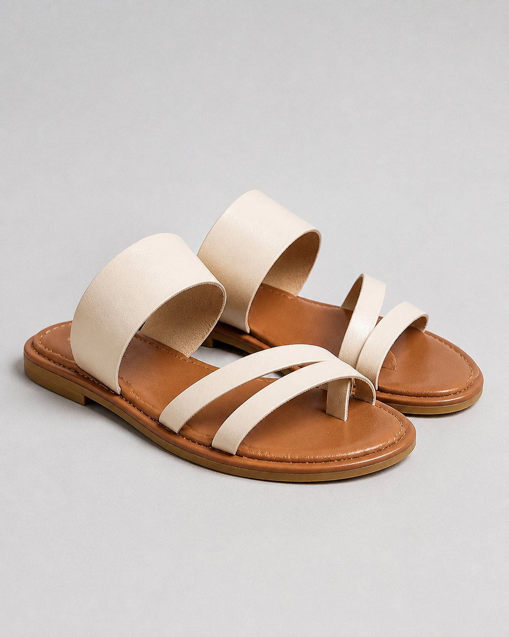 Grace Double-Strap Flat Sandals | Women's Slip-On Summer Sandals — Beige — hero