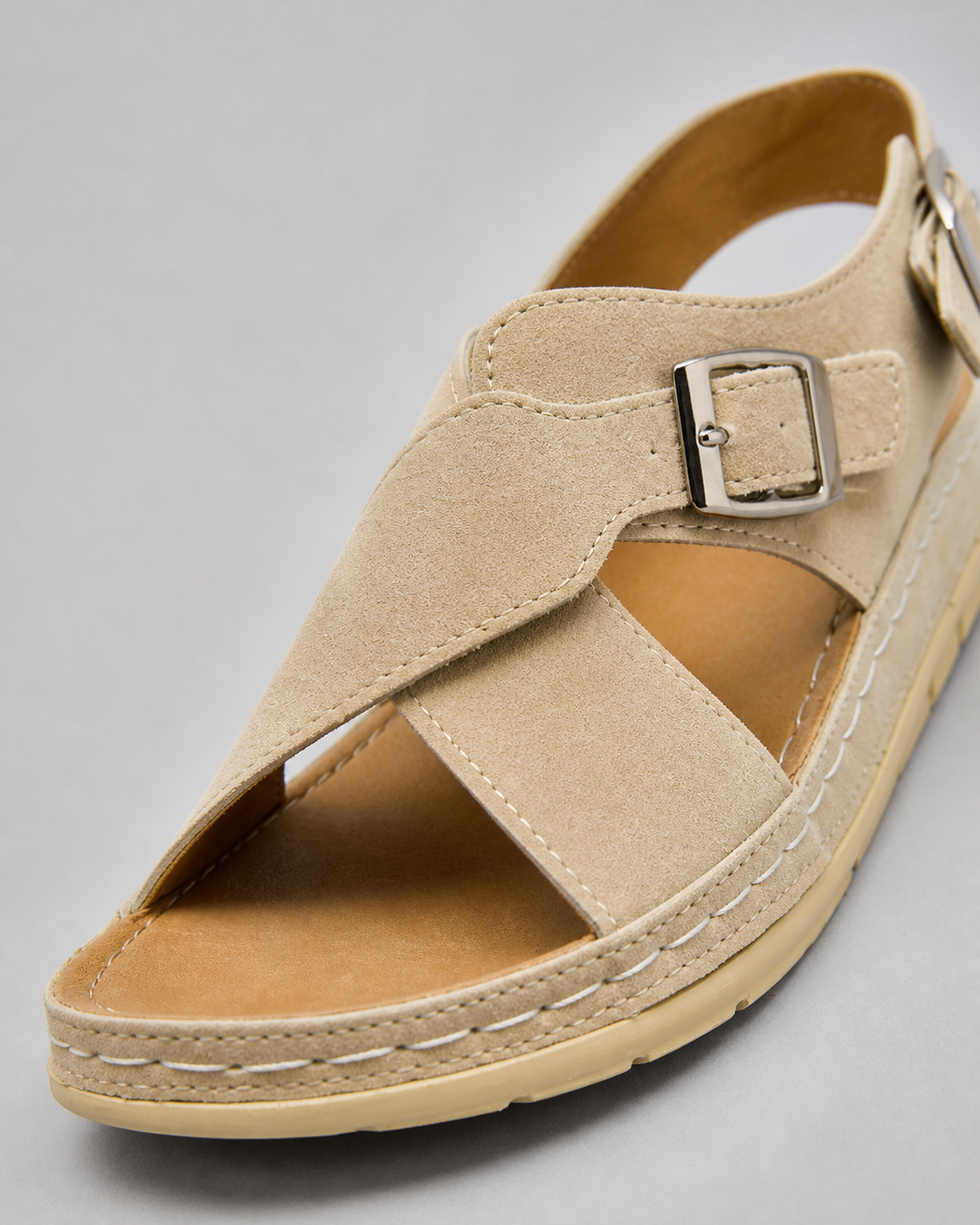 Liora Criss-Cross Comfort Sandals | Women's Cushioned Summer Sandals — Gray — macro