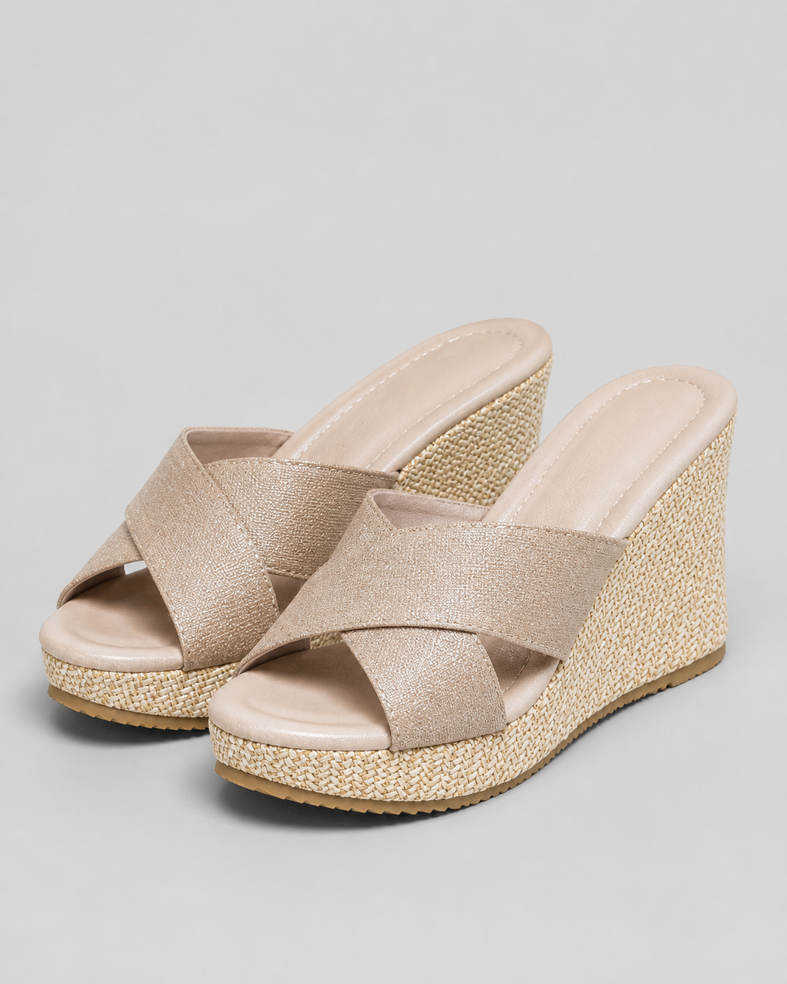 Jewel Ring-Detail Wedge Sandals | Women's Espadrille Sandals — Beige — hero