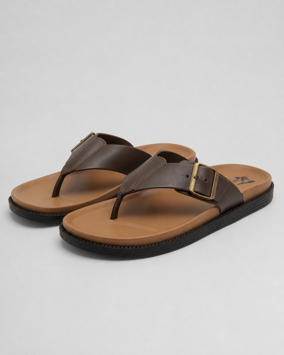 Veylor Toe-Post Thong Sandals | Women's Flat Leather-Look Sandals — Brown — hero