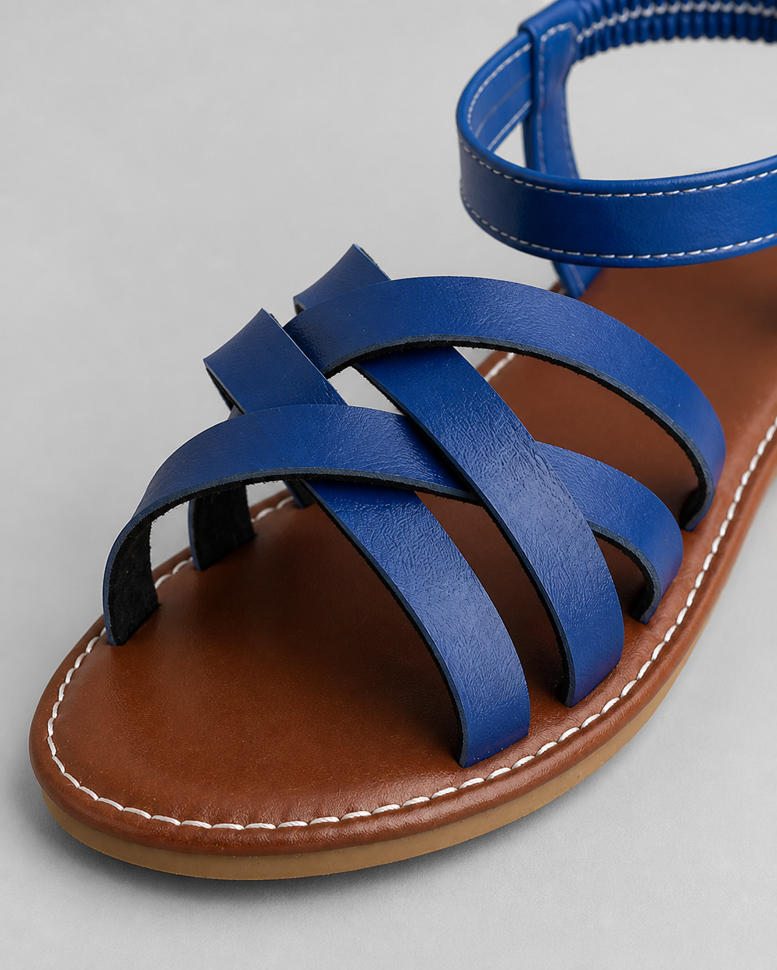 Sicily Woven Flat Sandals | Women's Cross-Strap Summer Sandals — Blue — macro