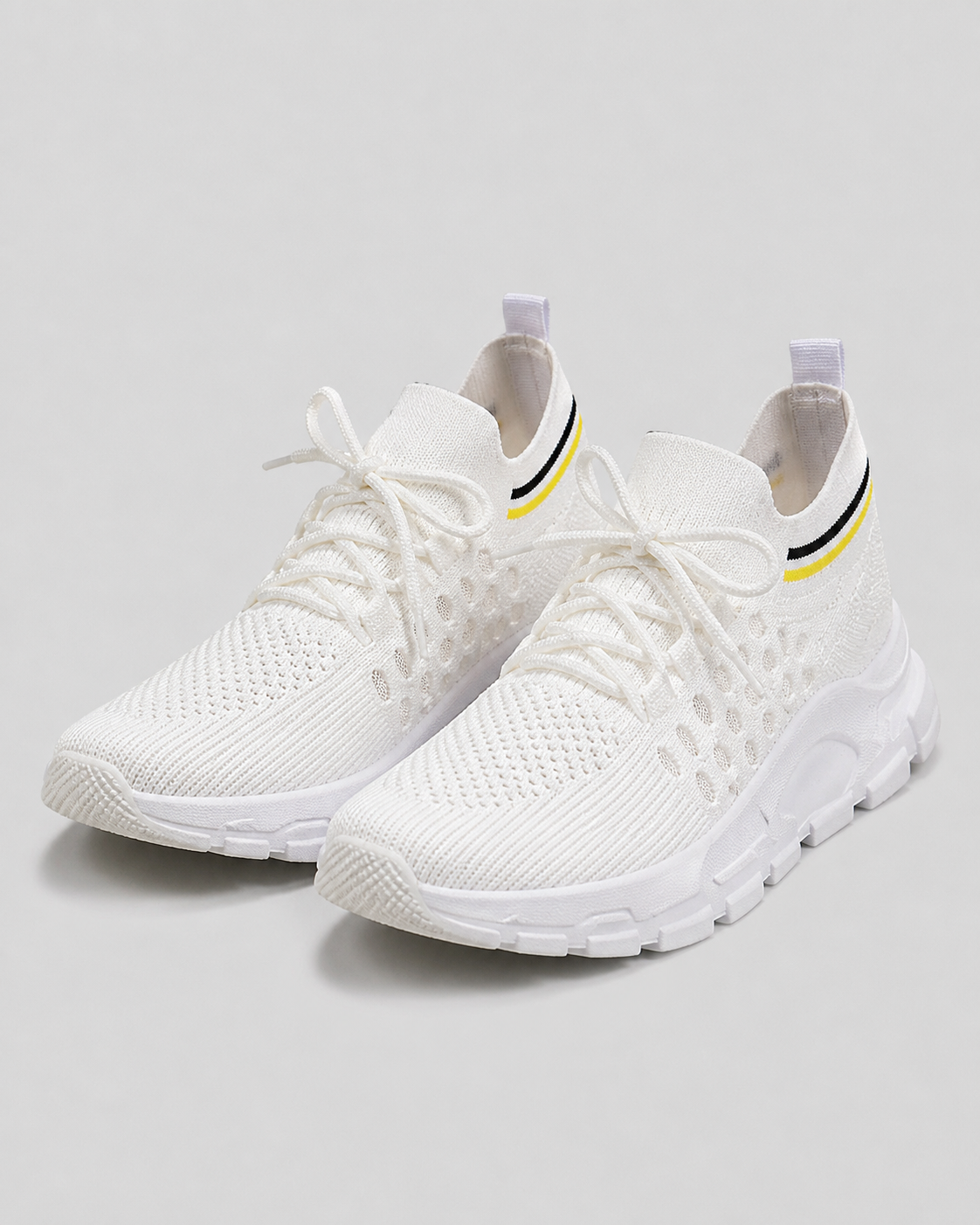 Aura Chunky-Sole Knit Trainers | Women's Lace-Up Mesh Sneakers — White — hero