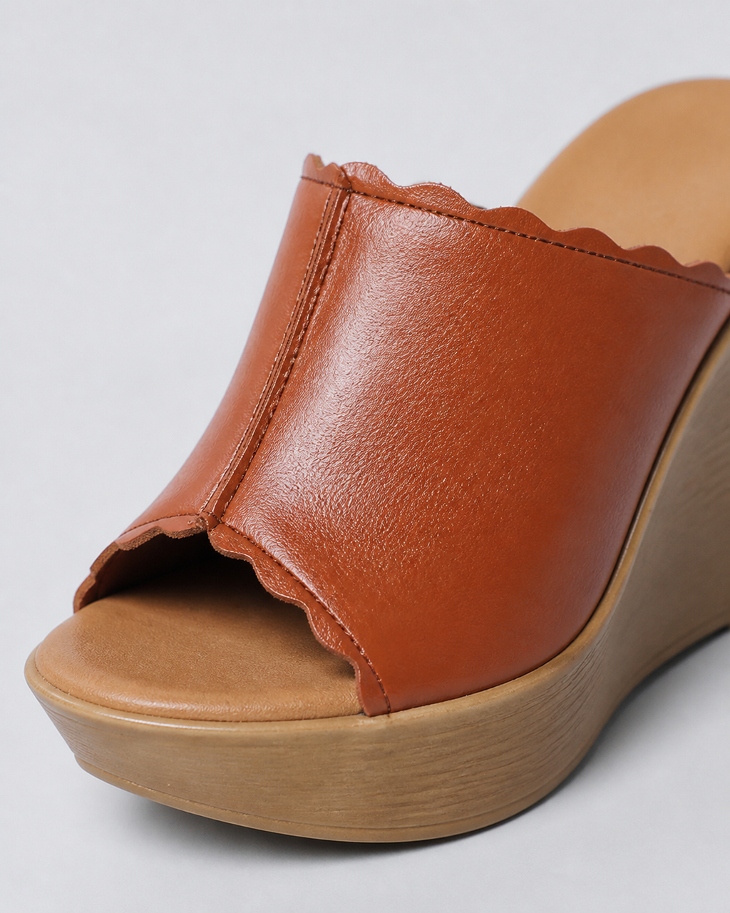 Verona Peep-Toe Wedge Sandals | Women's Slip-On Mule Sandals — Brown — macro