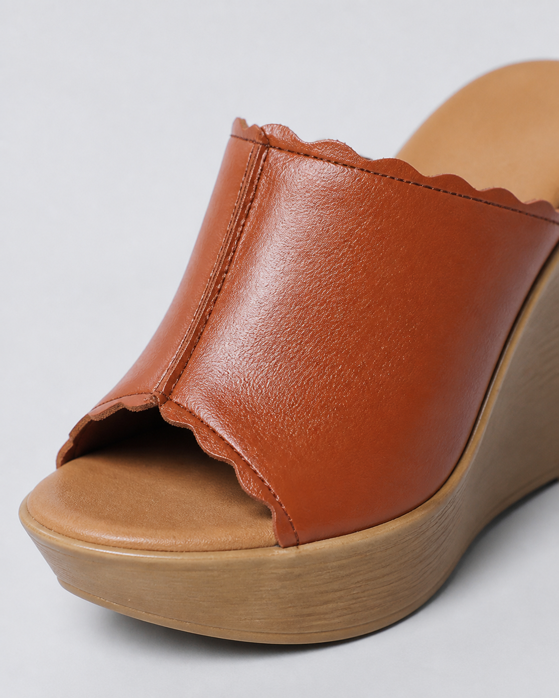 Verona Peep-Toe Wedge Sandals | Women's Slip-On Mule Sandals — Brown — macro