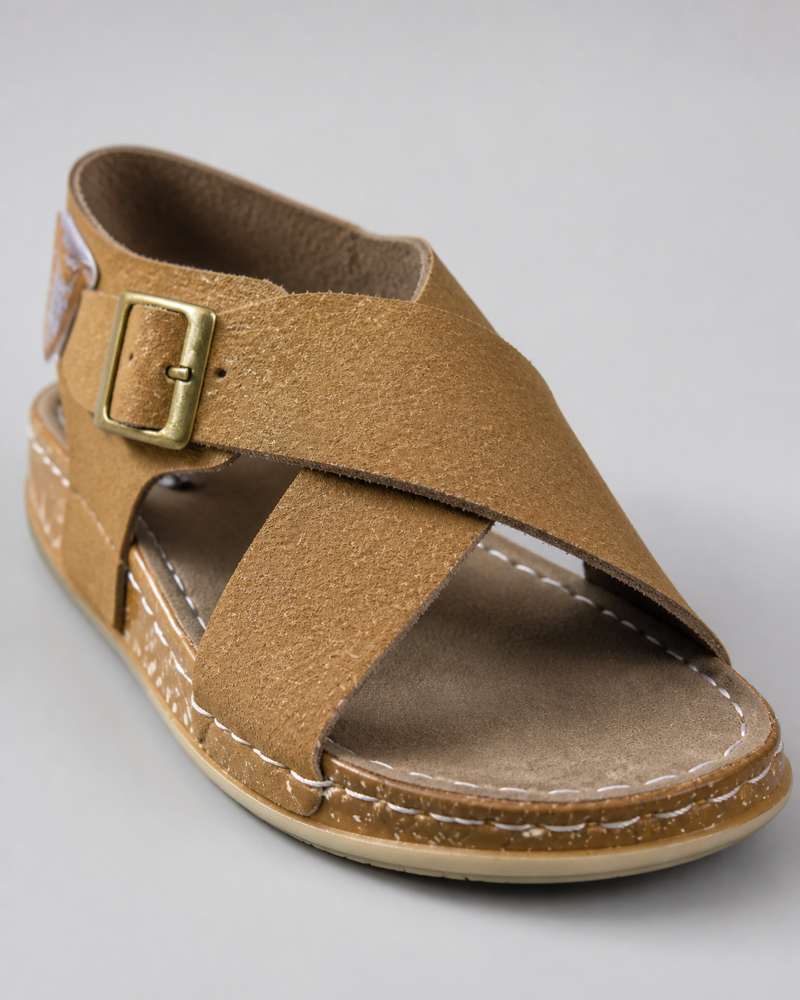 Viola Cross-Strap Wedge Sandals | Women's Cushioned Comfort Sandals — Brown — macro