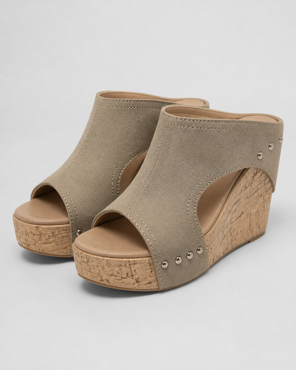Sasha Cut-Out Wedge Slides | Women's Cork Platform Sandals — Beige — hero