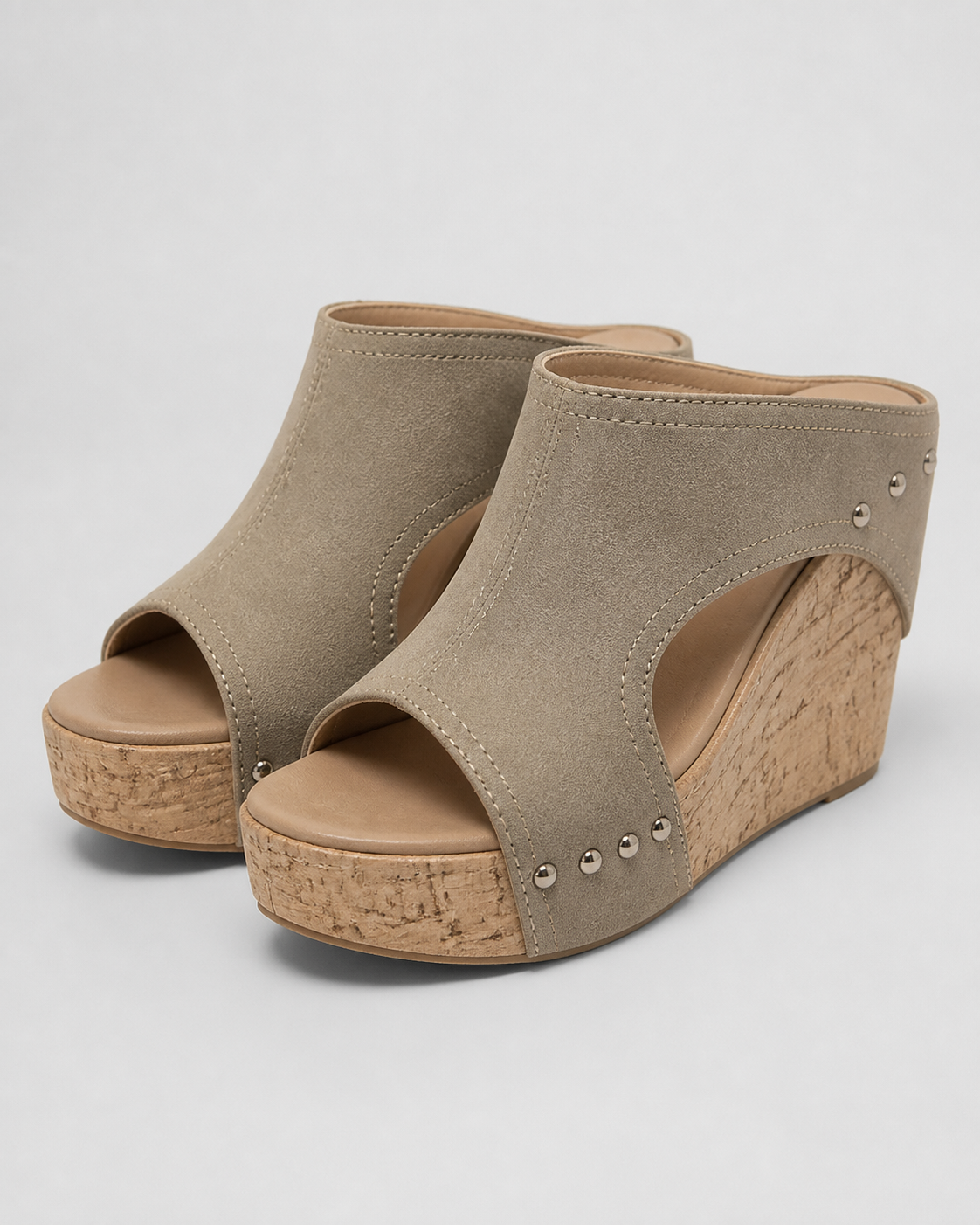 Sasha Cut-Out Wedge Slides | Women's Cork Platform Sandals — Beige — hero