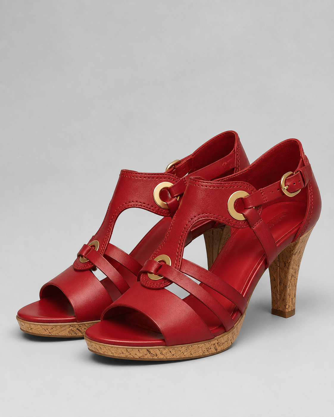 Bella Strappy Heeled Sandals | Women's Buckle Summer Sandals — Red — hero