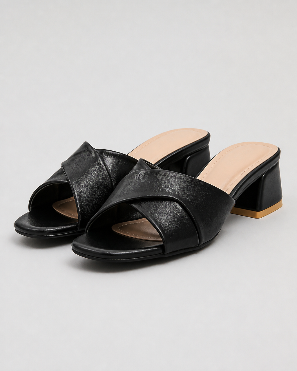 Ava Twisted-Strap Mule Sandals | Women's Low Block Heel Sandals — Black — hero