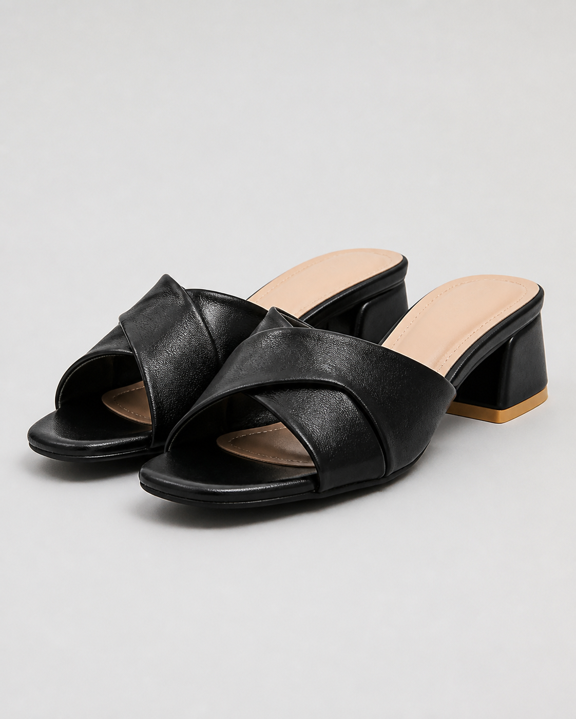 Ava Twisted-Strap Mule Sandals | Women's Low Block Heel Sandals — Black — hero