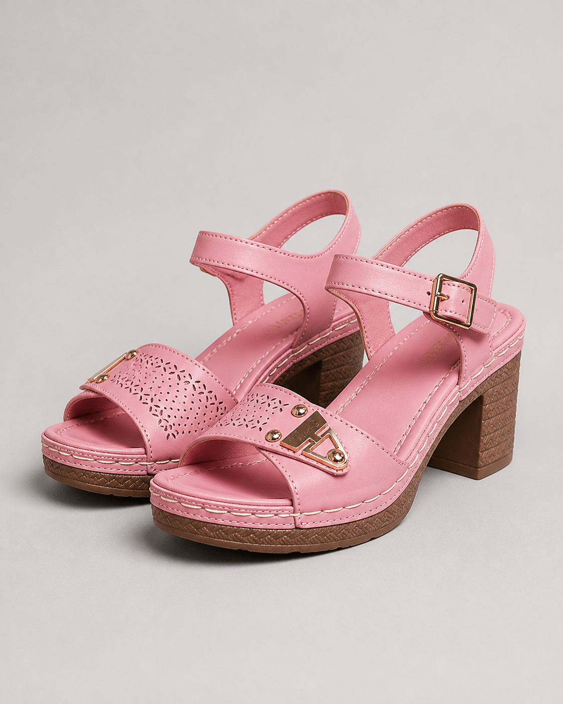 Amalfi Block Heel Sandals | Women's Strappy Buckle Heeled Sandals — Pink — hero