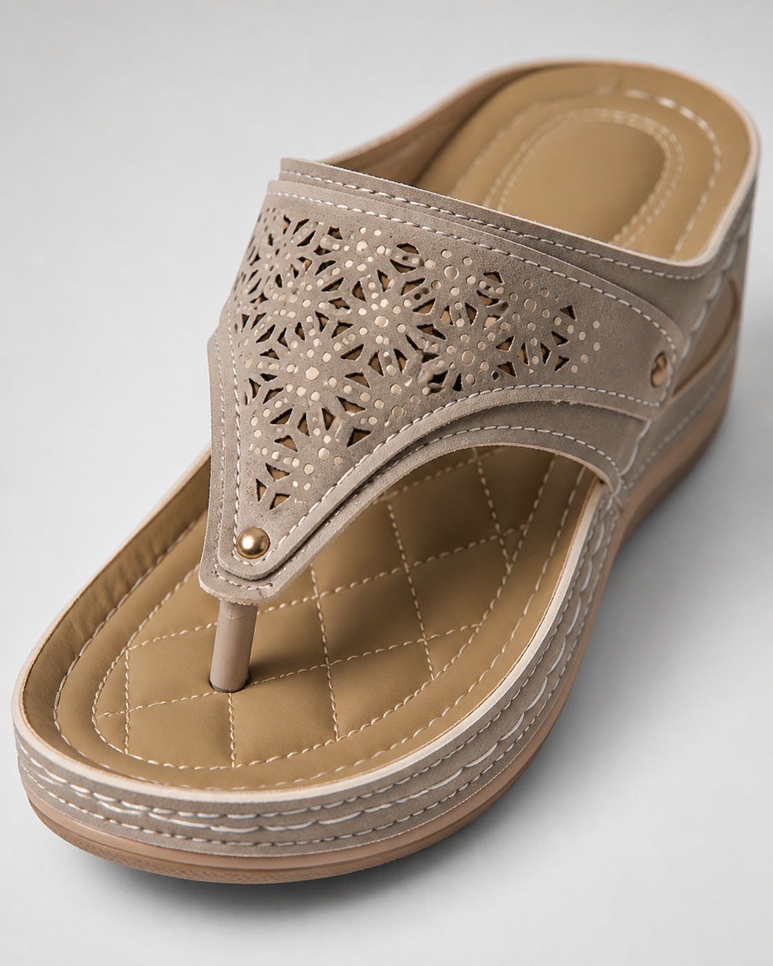 Xaria Beaded Wedge Sandals | Women's Toe-Post Platform Sandals — Khaki — macro