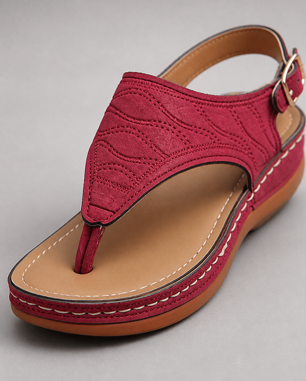 Alessia Cushioned Thong Sandals | Women's Comfort Summer Sandals — Red — macro