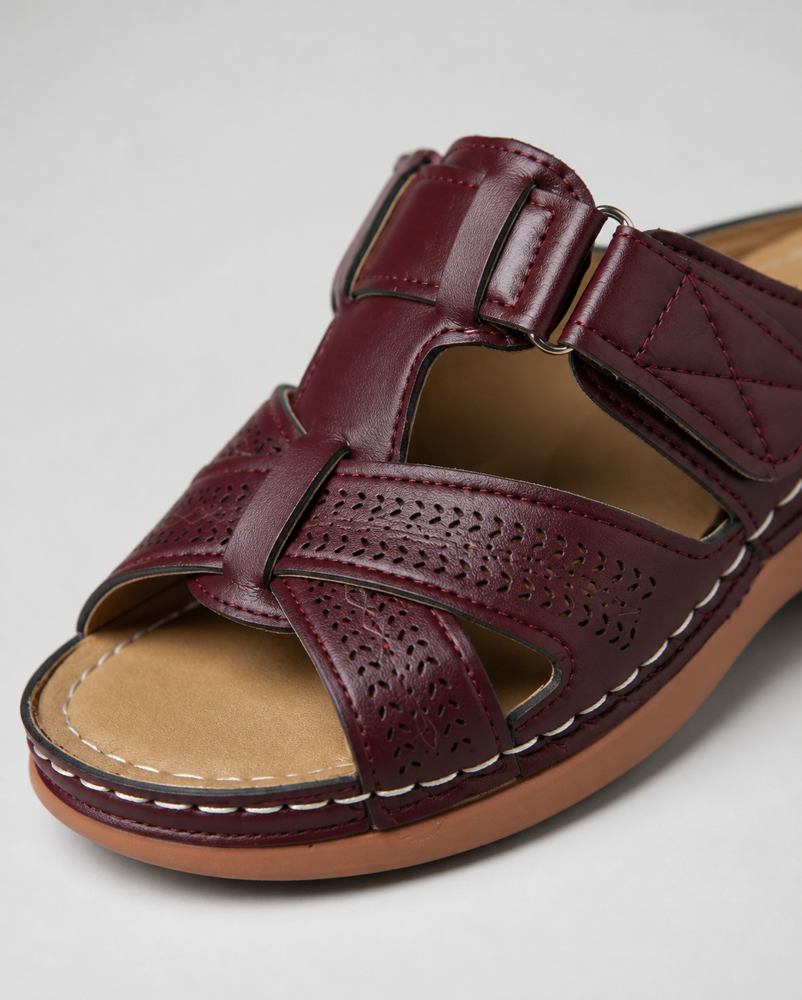 Aria Woven Wedge Sandals | Women's Cushioned Toe-Loop Sandals — Wine Red — macro