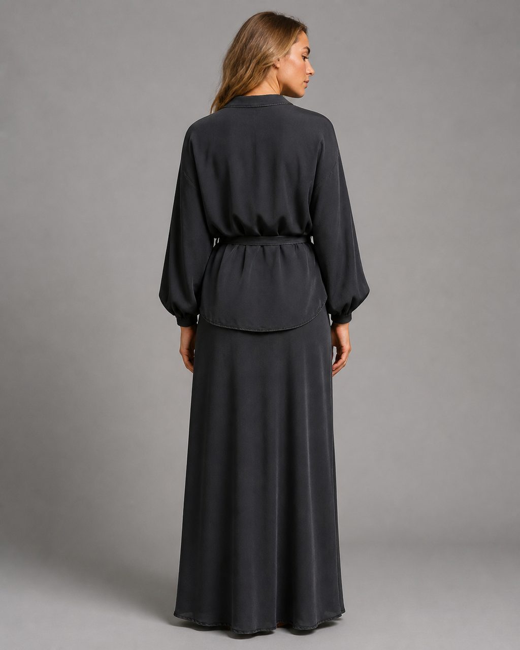 Lisa Shirt & Skirt Set | Women's Two-Piece Drawstring Co-Ord — Black — back