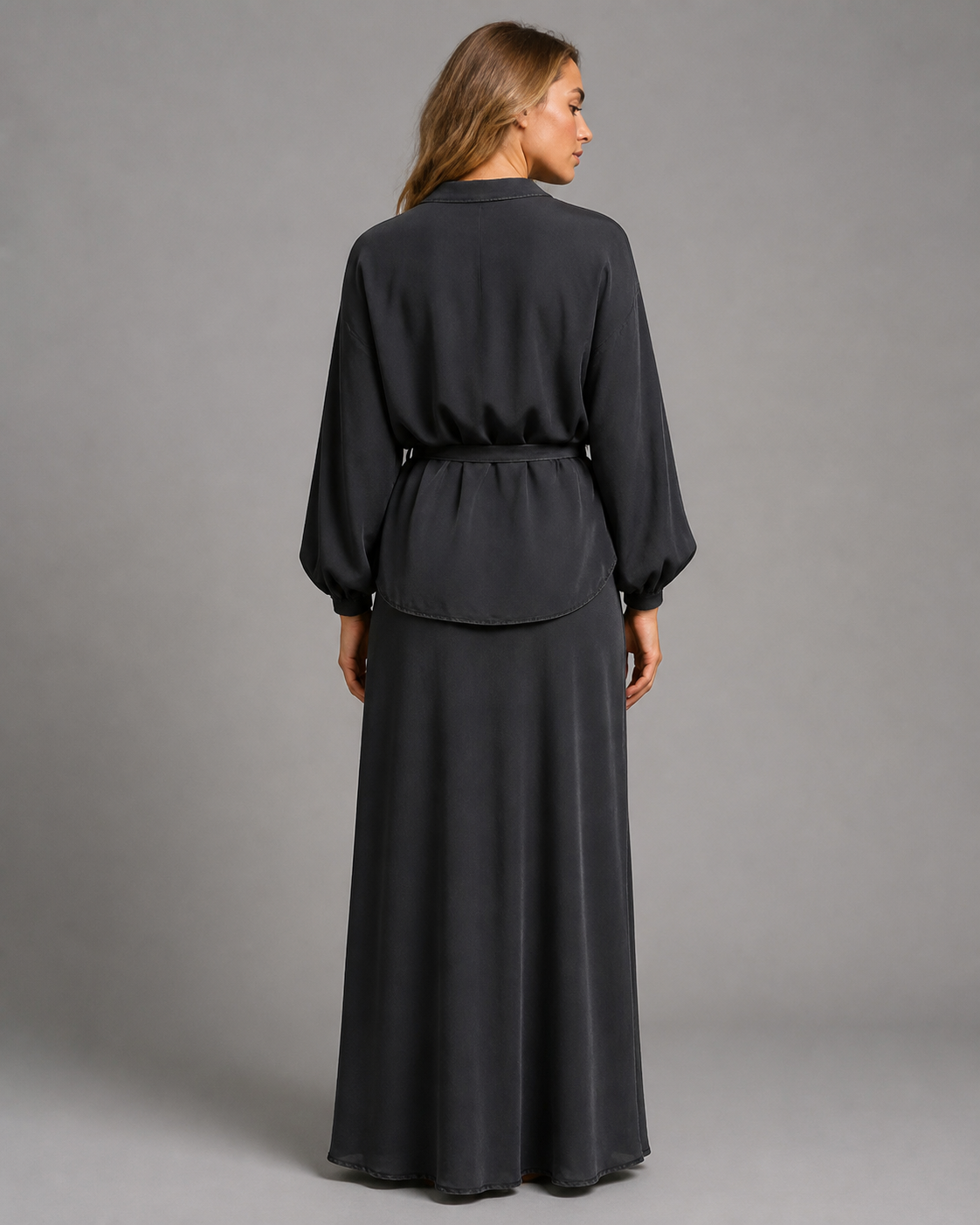 Lisa Shirt & Skirt Set | Women's Two-Piece Drawstring Co-Ord — Black — back