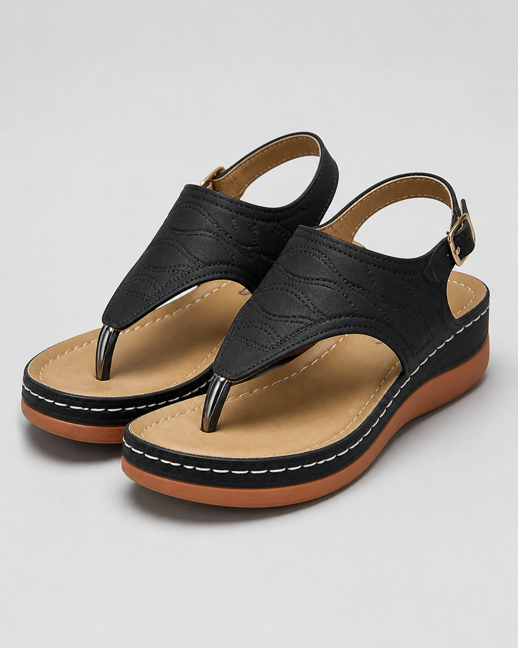 Alessia Cushioned Thong Sandals | Women's Comfort Summer Sandals — Black — hero