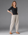 Desiree Relaxed Barrel Pants | Women's Lightweight Summer Trousers — Beige — threequarter