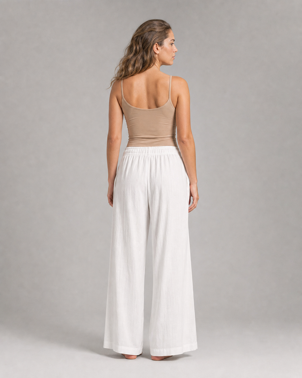 Sandra Drawstring Wide-Leg Pants | Women's Relaxed Trousers — White — back