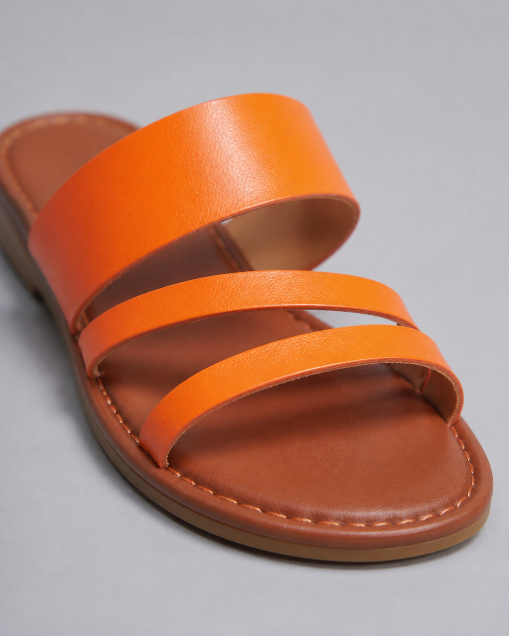 Grace Double-Strap Flat Sandals | Women's Slip-On Summer Sandals — Orange — macro