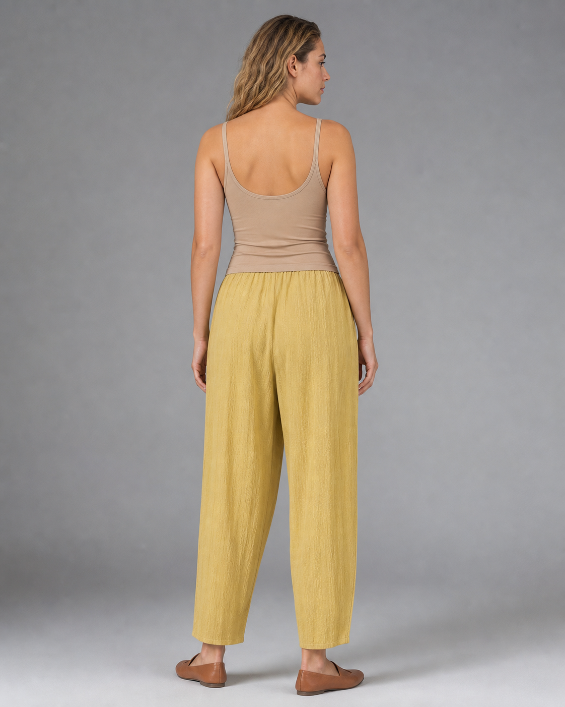 Desiree Relaxed Barrel Pants | Women's Lightweight Summer Trousers — Yellow — back